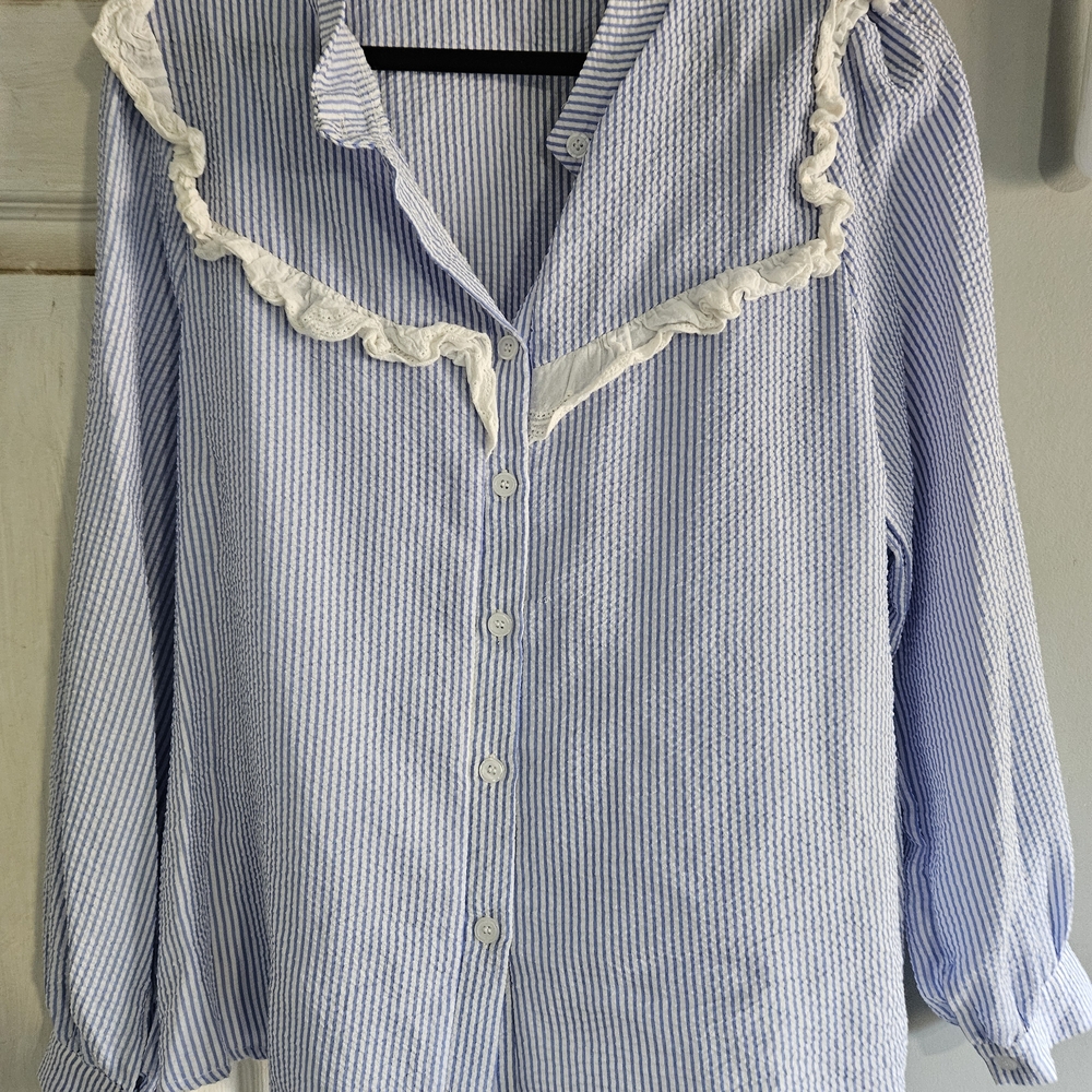SHEIN Blue and White Striped Blouse